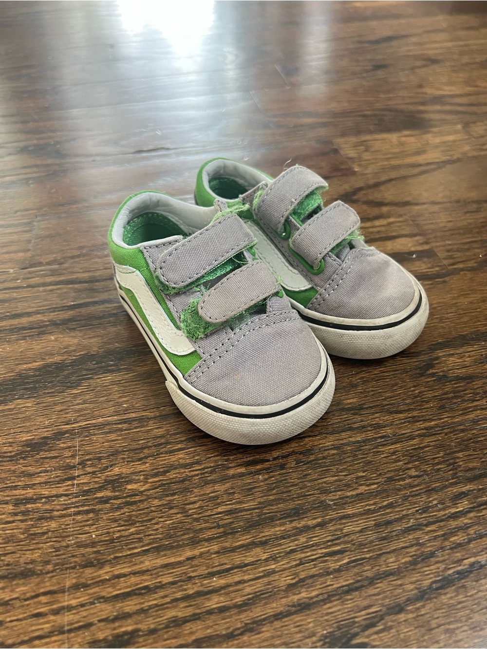 Vans Kids Gray and Green Velcro Sneakers